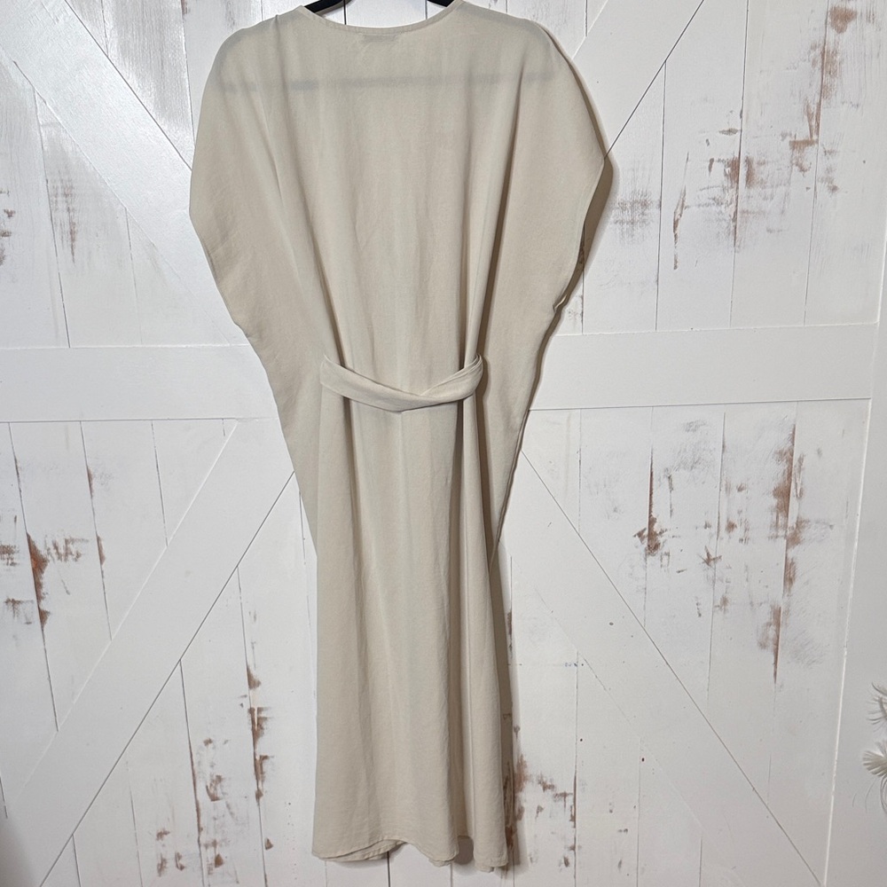 Zara Cream V Neck Tie Waist Midi Dress - Picture 8 of 10